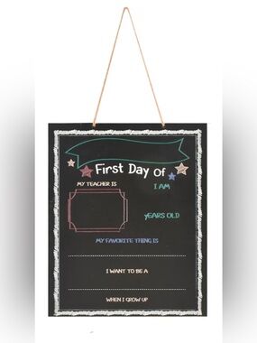 First Day Of Chalkboard Sign - Black with Pastel Accents 10x12 Inches